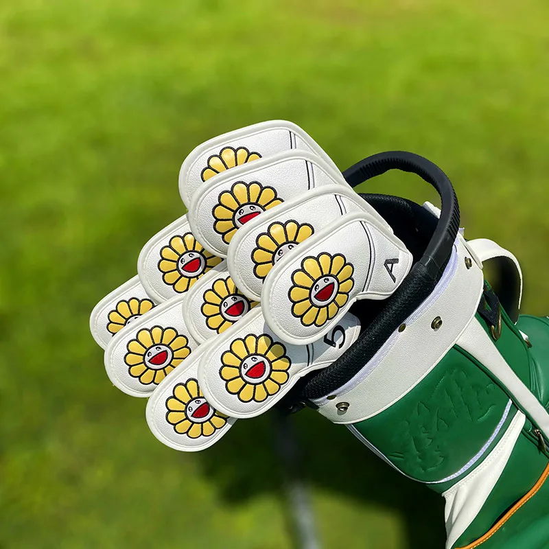 Flower Golf Iron Cover Cover Irons Club embroidery Leather Golf Head Cover Golf Accessories 10 Piece Set