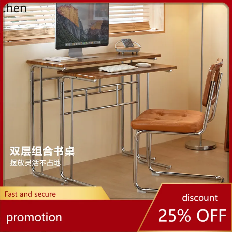HYS computer desk and chair combo - mobile, double-layer desk, multifunctional metal frame