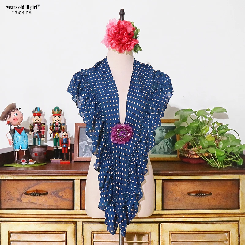 7Yearsoldlilgirl ชุดเต้นรำ Flamenco Boutique พิมพ์ Polka Dot ผ้าพันคอ BK421