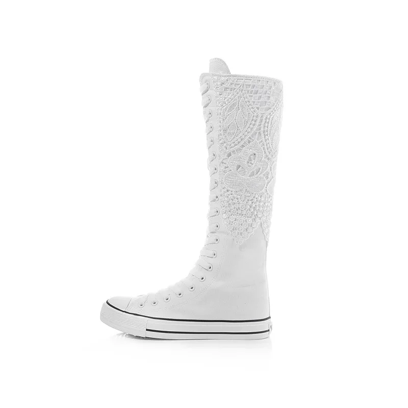 

Новые осенние кружевные высокие парусиновые туфли, высокие сапоги, повседневная обувь, женские вулканизированные кроссовки на молнии спереди