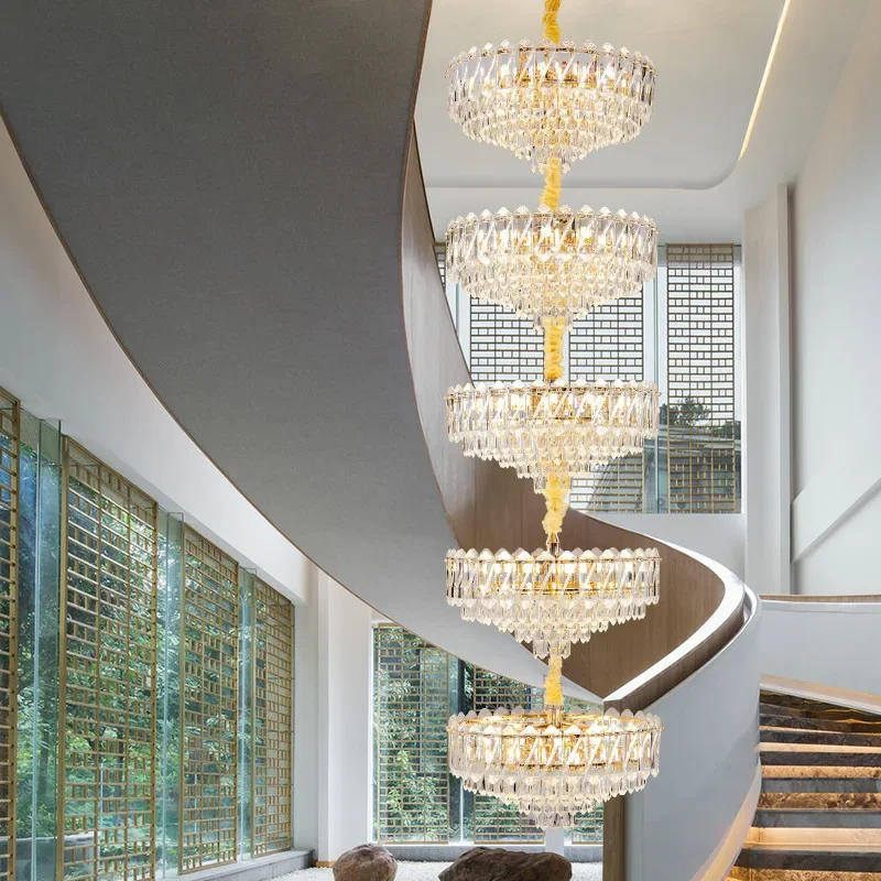 Duplex building chandelier Hollow modern light luxury rotating staircase light Duplex villa building middle floor living room