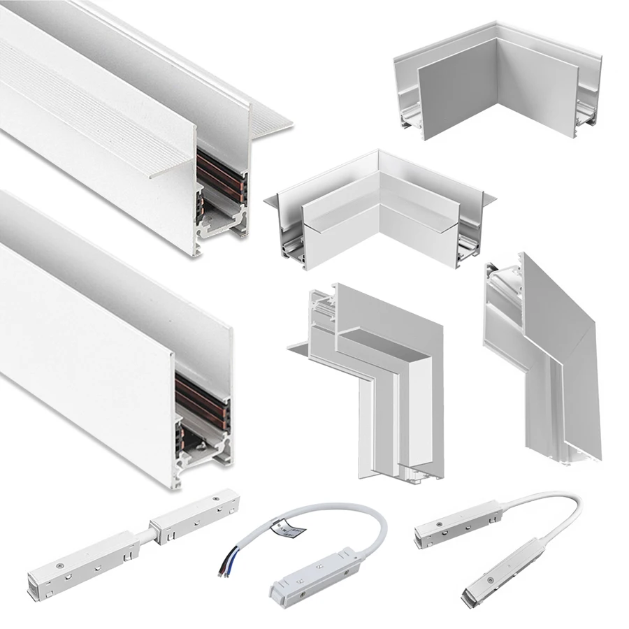 

White Magnetic Track Accessories Magnet Rail Lighting System Kits Ceiling Linear 48V Power Supply Transformer Corner Connector