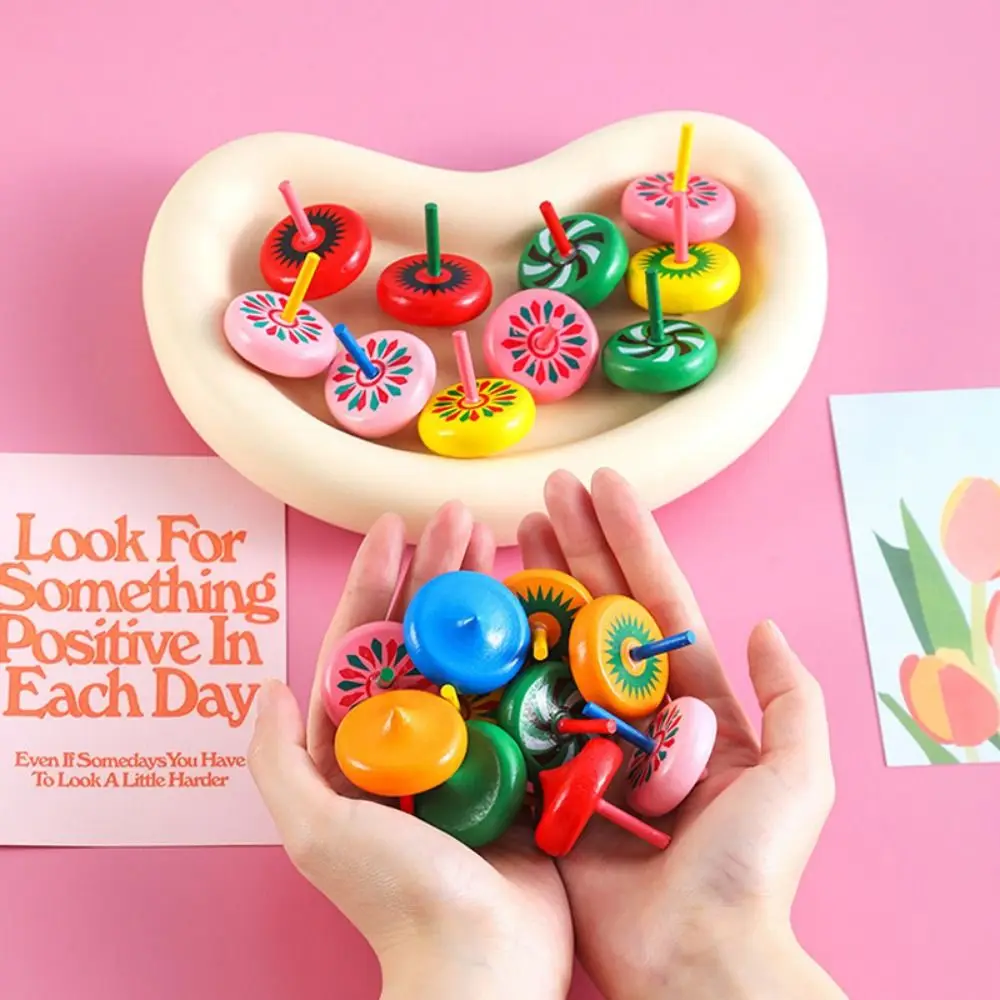 

10 шт. креативных деревянных волчков, яркие цвета, случайный цвет, деревянные гироскопы, вращающиеся деревянные игрушки, подарки на день рождения для детей