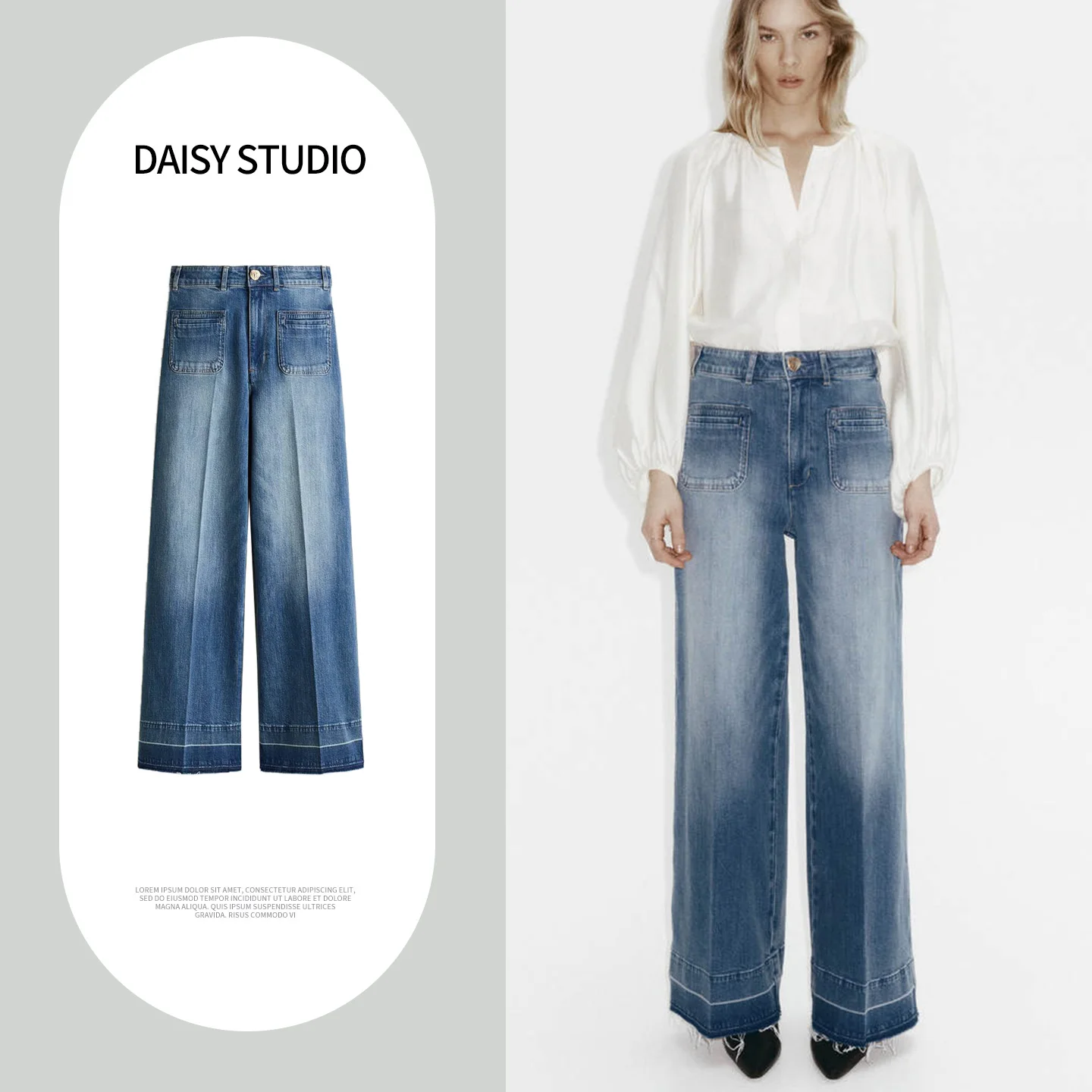 

Новые женские джинсы с высокой талией и широкими штанинами, стандартный крой, с металлическими пуговицами, эффект стройности, полиэстер