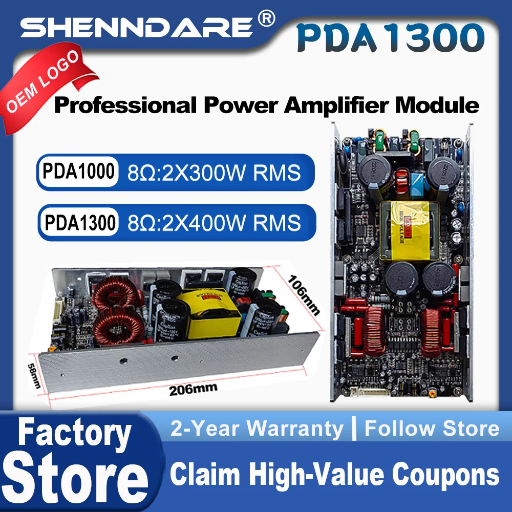 ShennDare PDA1000 Lautsprecherverstärkermodul 2x300W 8Ohm 2 Kanal Klasse D professionelle DJ-Subwoofer-Verstärkerplatine 4x500W 4OHM Lautsprecher-Vorverstärkerplatine kann überbrückt werden