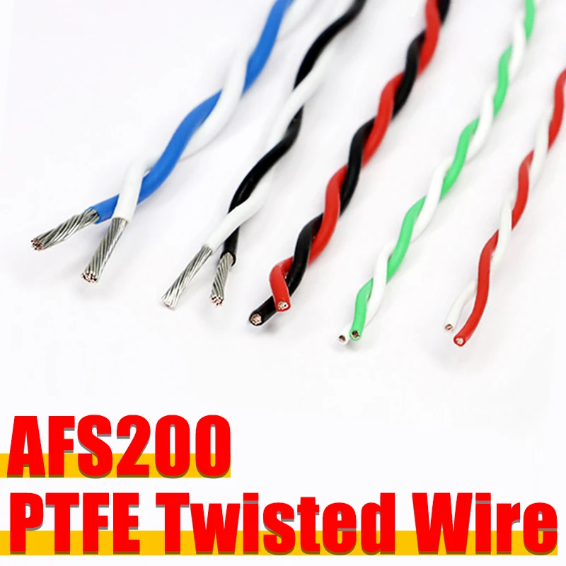 1/2/5Meters AFS200 PTFE Wire Twisted Pair 2pins Cable 26/25/24/22/20/18/17/15/13AWG FEP Tinned Copper Electronic Signal Cable