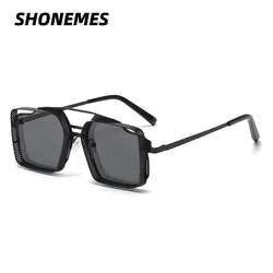SHONEMES Steampunk Heren Zonnebril Hol Ontwerp Vierkant Dames Shades Outdoor UV400 Zonnebril Zwart Oranje voor Unisex