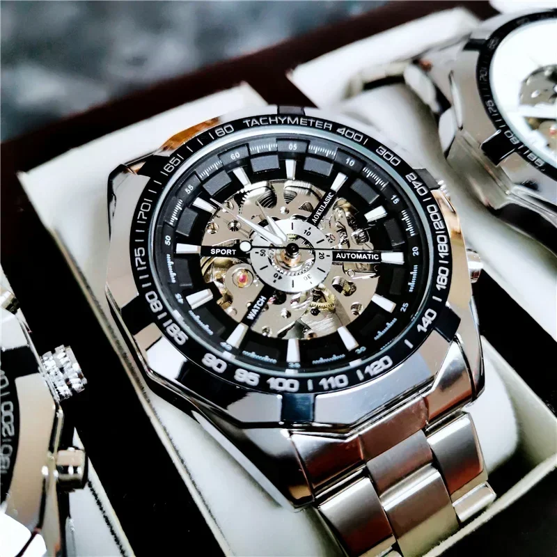 

AOKULASIC Top Brand Mens Watches Mechanical Hollow Fashion Waterproof Automatic Watch Men Full Steel Relogios Masculinos