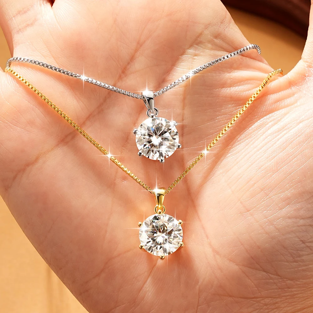 

Abestecom Shiny Moissanite 8mm/9mm Pendant Necklace for Women Single Stone Six-Prong Simple Design with Chain Fine Gift in Packa