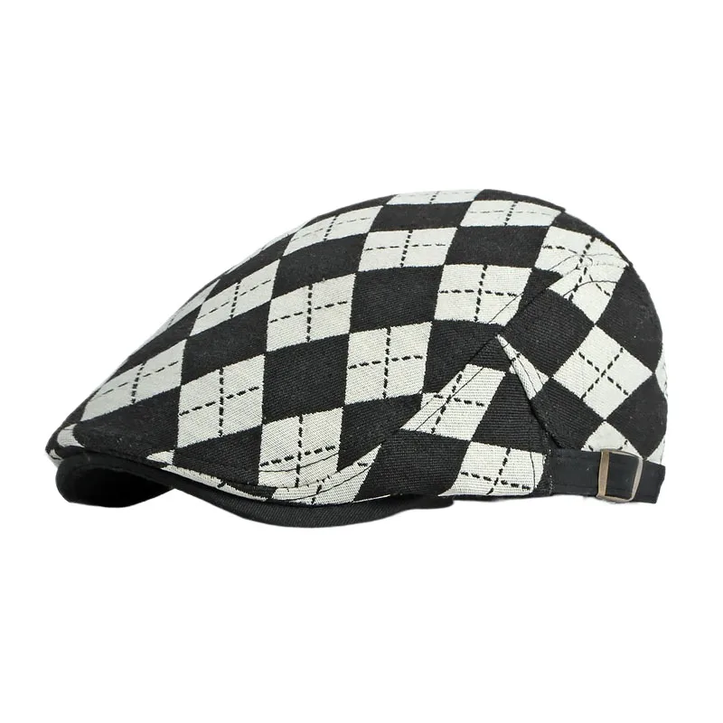 2022 Spring New Characteristic Peaked Cap Women's British Retro Diamond Checked Beret Men's Casual Advance Hats Fashion