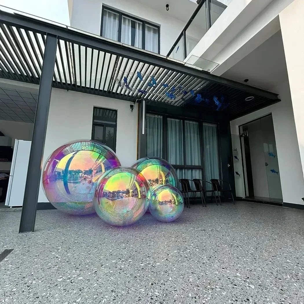 6PCS Double-Layer Thickened  Solid Color Inflatable Mirror Ball Reflective Balloon For Home Shopping Mall Event Wedding Stage
