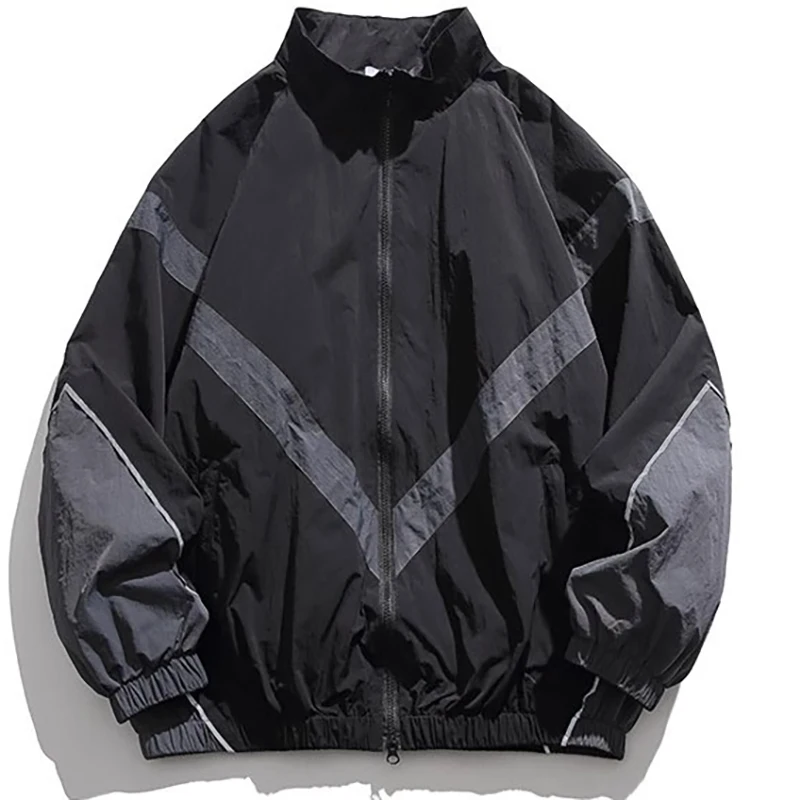 

Zipper Pocket Outdoor Waterproof Windbreake Jacket Men Spring Autumn Casual Loose Fit Versatile Stand Collar Reflective Jacket