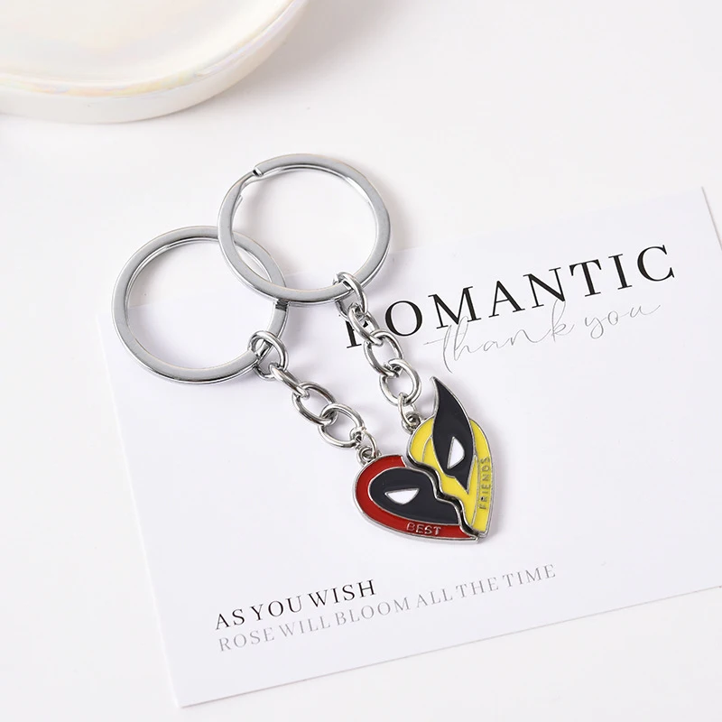 Deadpool Wolverine Cospay Anime Best Friends Keychain Superhero Couple Heart Pendant Keyrings Accessories Gifts for Men Women