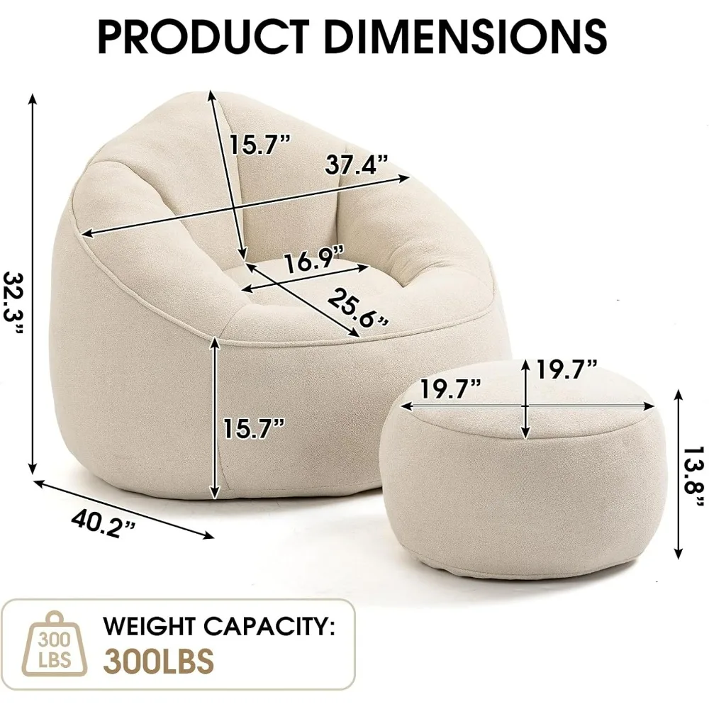 Bean Bag Sofa, Microfiber Upholstered with Petal Back,Padded Lazy Sofa with Footstool,for Living Room,Bedroom, Apartment (Beige)