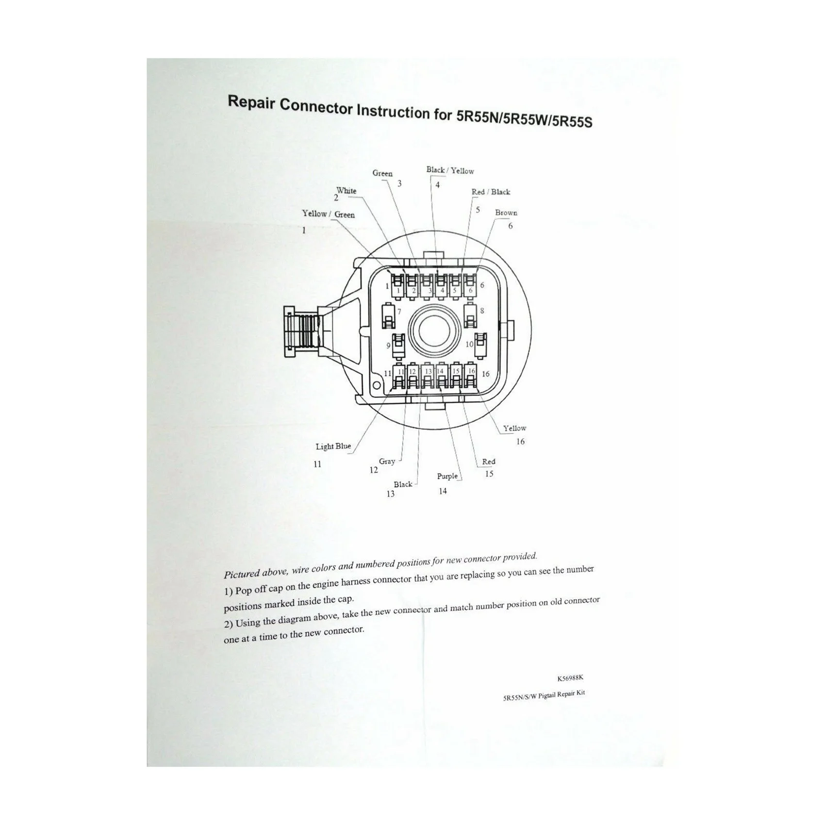 

Комплект для ремонта электромагнитного клапана SYW-2X 5R55S 5R55W Ремкомплект жгута проводов с косичкой для электромагнита переключения передач (99622)
