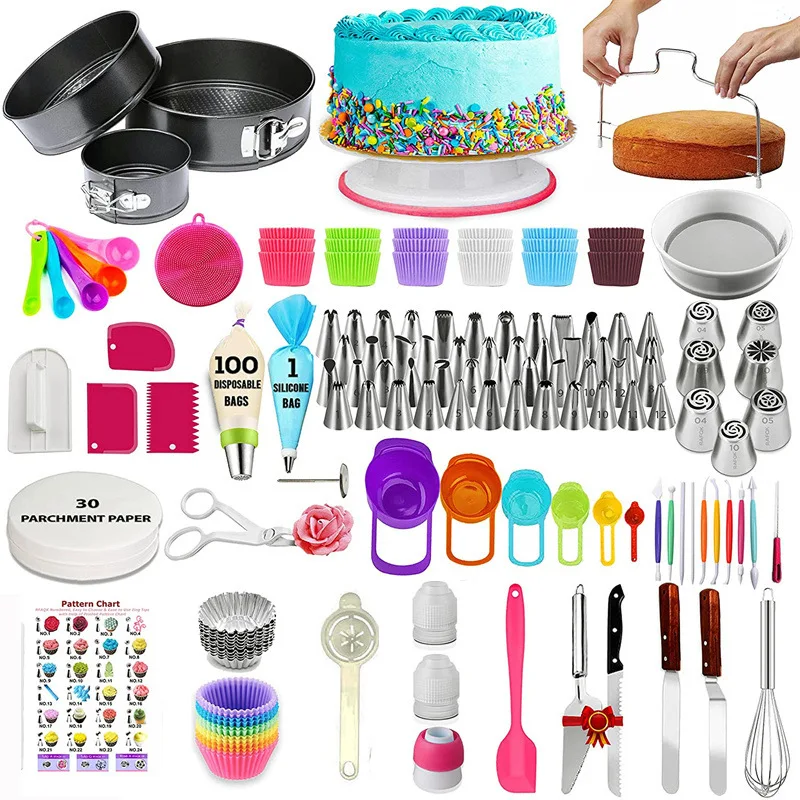Baking Accessories Kit 360pcs Rotating Cake Turntable Stand Cake Decorating Making Tools Puff Mouth Scraper Cream Decorating Set