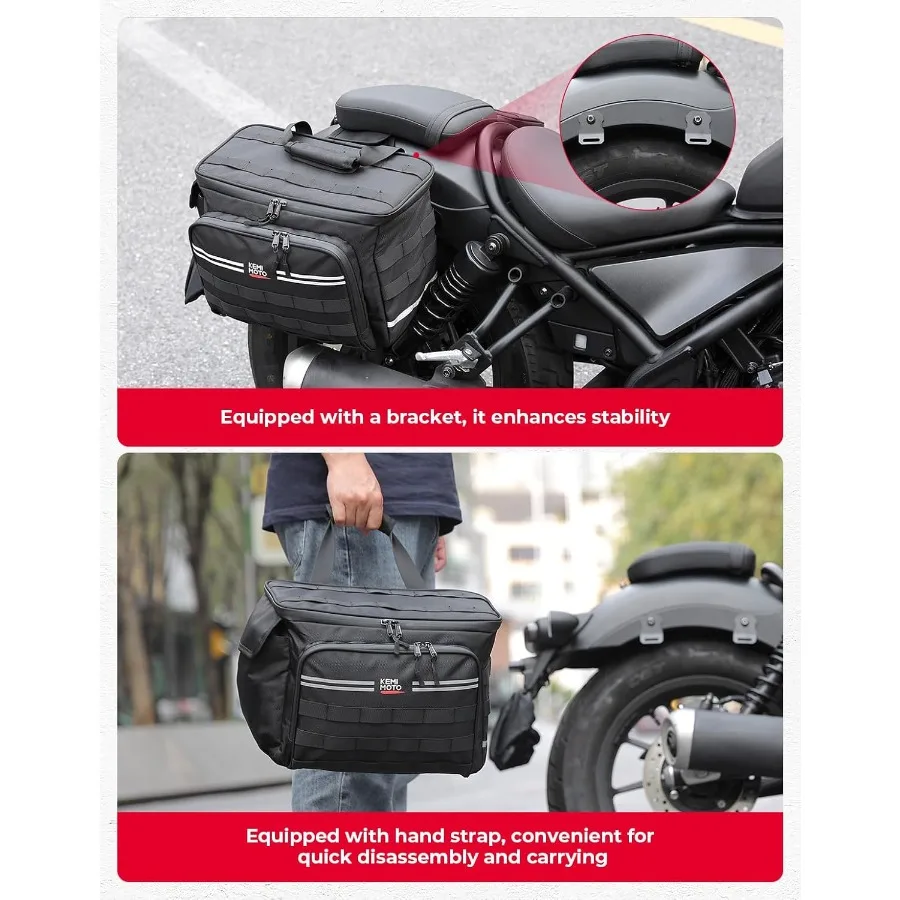 Sacs de selle de moto 30L 15Lx2 avec supports de montage pour un rangement sécurisé de selle, Solution de bagages de voyage Durable Com