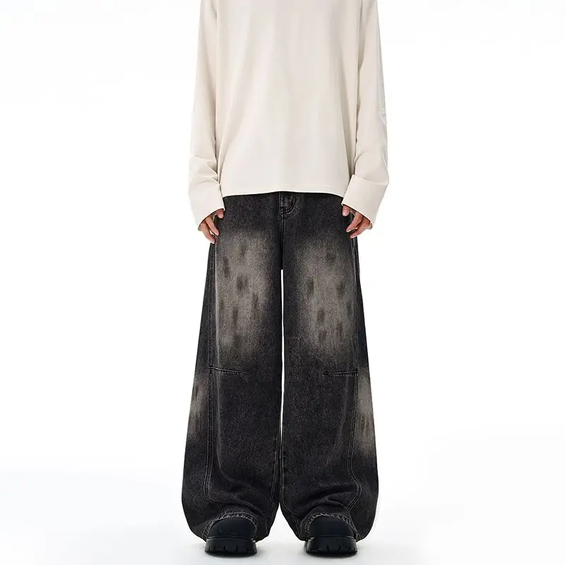 

Men's Plus Size Fashionable Spring And Autumn Washed Straight Leg Jeans Versatile Loose Casual Retro Nostalgic Loose Youth Pants