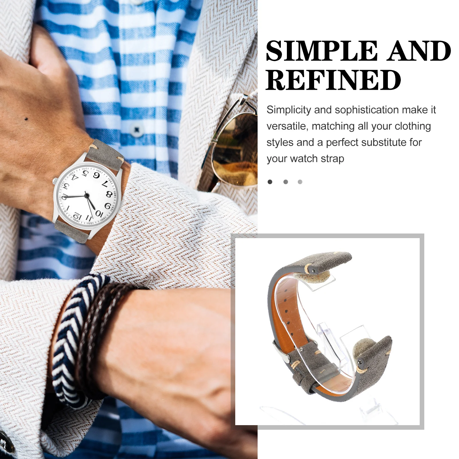 

Men Watchband Soft Cowhide Strap Adjustable Fit for All Wrist Sizes Comfortable Daily Wear Watch Belt