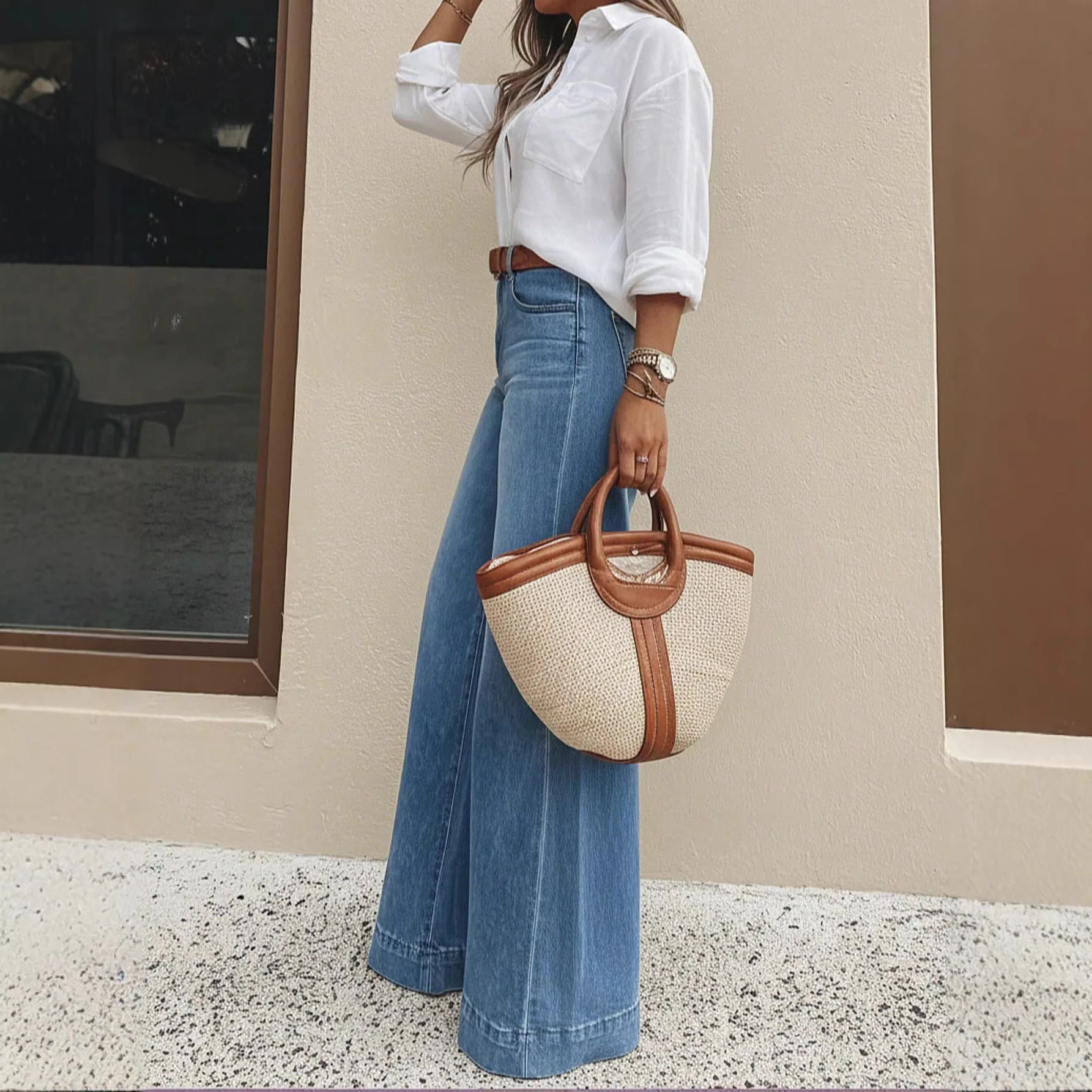 بنطلون جينز نسائي واسع الساق ب - مراجعة Palazzo Pant Wide وسعره