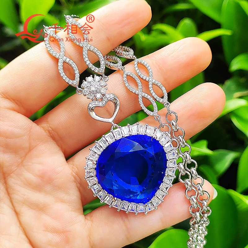 Fashion luxury Wedding  Necklace Jewelry  Women Blue Crystal Necklace Titanic Heart of Ocean Love Forever Pendant Necklace party