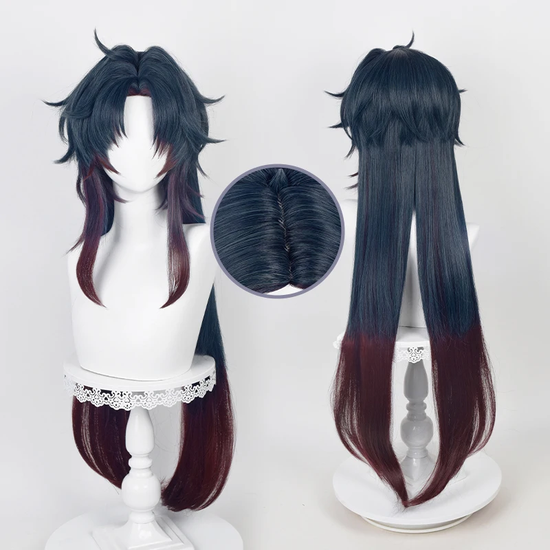 Spel Honkai: Star Rail Blade Cosplay Pruik 100Cm Donkerblauw Gradiënt Rood Haar Hittebestendig Halloween Party Anime Pruiken Pruik