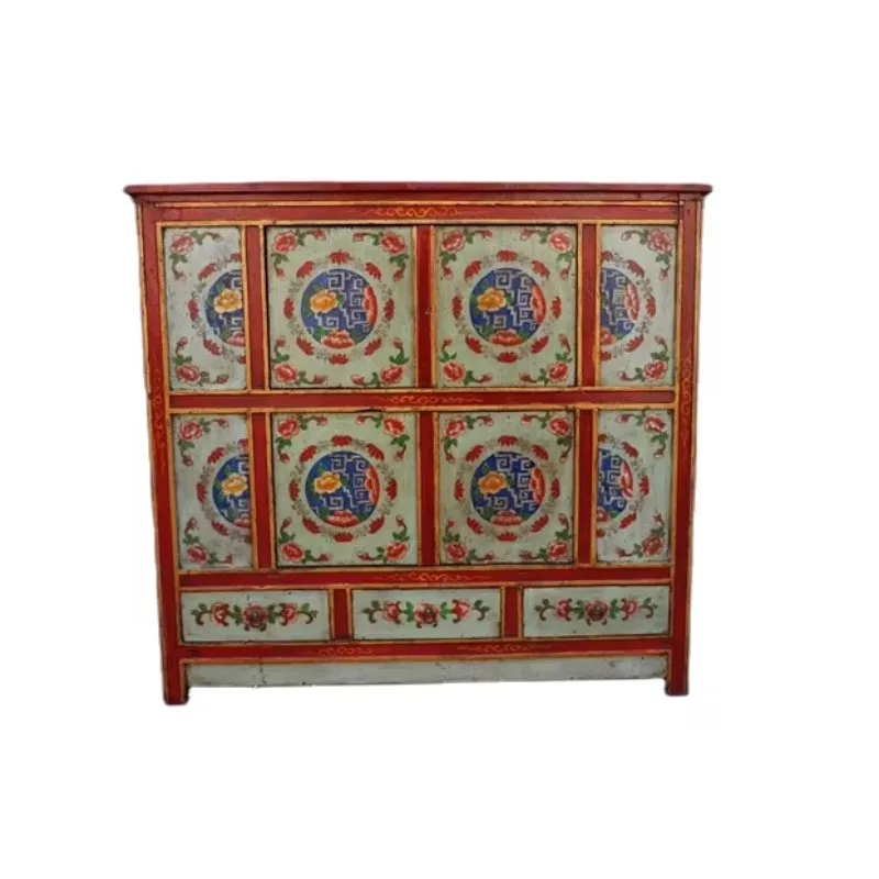 

Antique Tibetan, hand-painted side table, retro antique solid wood living room locker