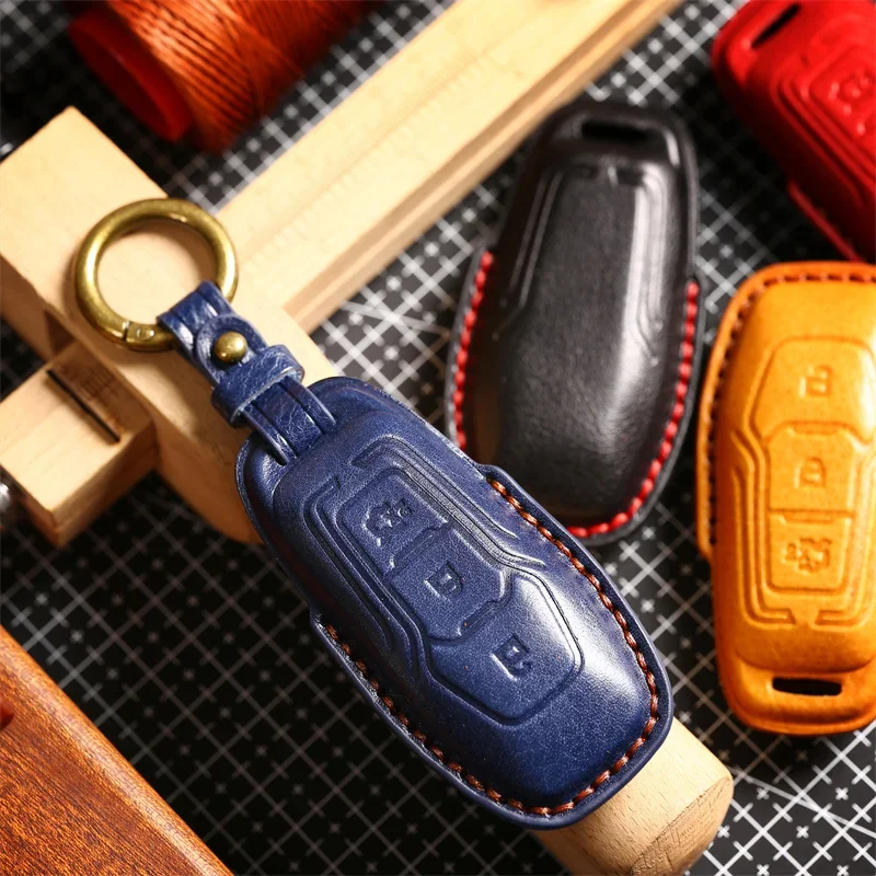 

Car Remote Leather Key Case Cover Holder Shell For Ford Mondeo Mk4 MK3 MK5 Mustang F-150 Explorer Edge Fiesta Kuga