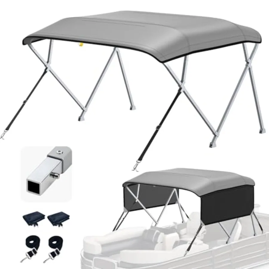 

Bimini Tops for Pontoon Boats with 2 Mesh Sidewalls Square Frame 600D Ox Top with Rear Support Poles Storage Boot 1 Inch Alumin