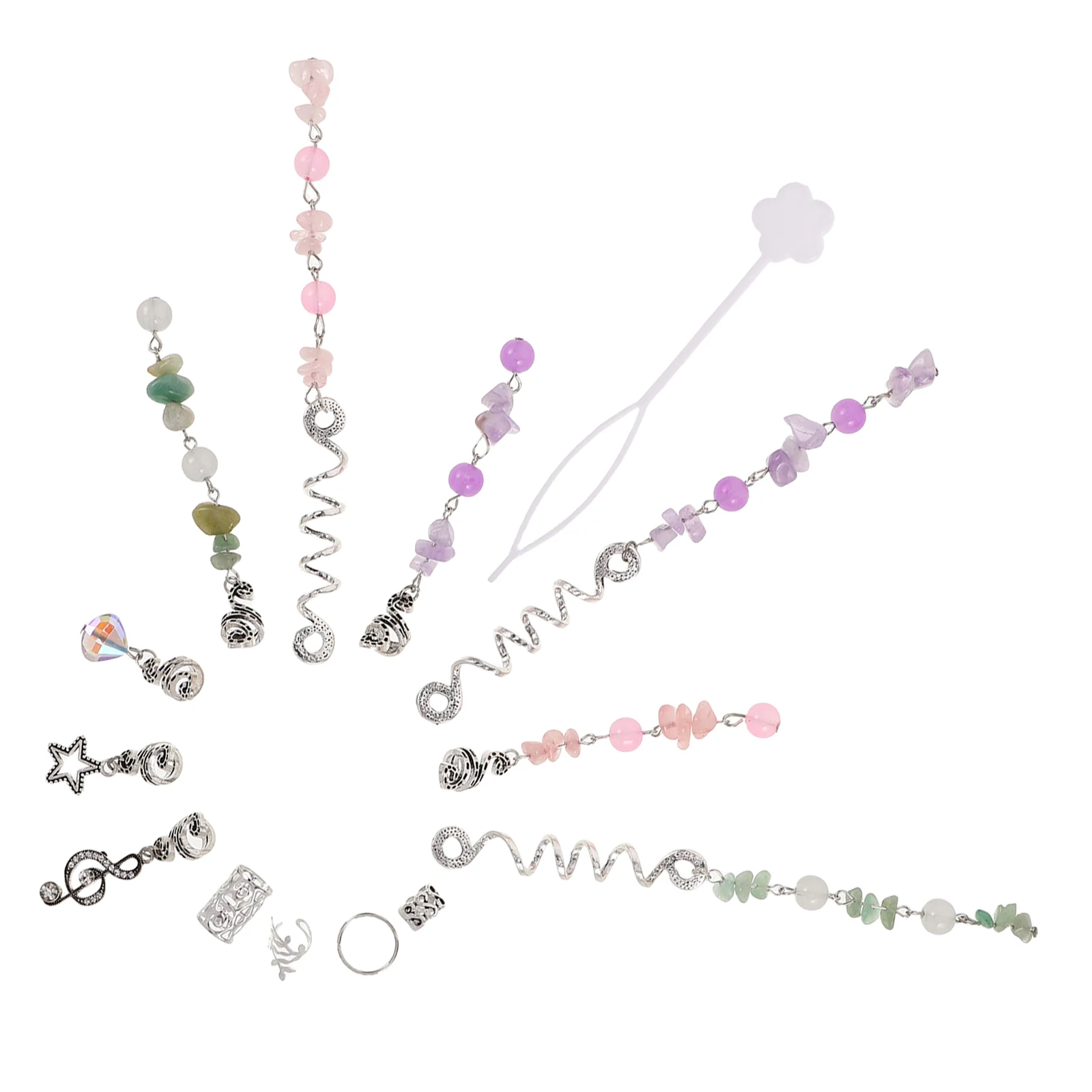 

50pcs Unique S Shape Natural Stone Hair Rings Braids Dreadlocks Adjustable Metal Open Design Hairstyle Accessories Women Hair