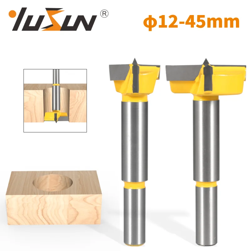 YUSUN 14MM-45MM Forstner Drill Bit Hinge Boring Bits 2 Blade Two Cutter Router Bit Woodworking Milling Cutter For Wood Face Mill