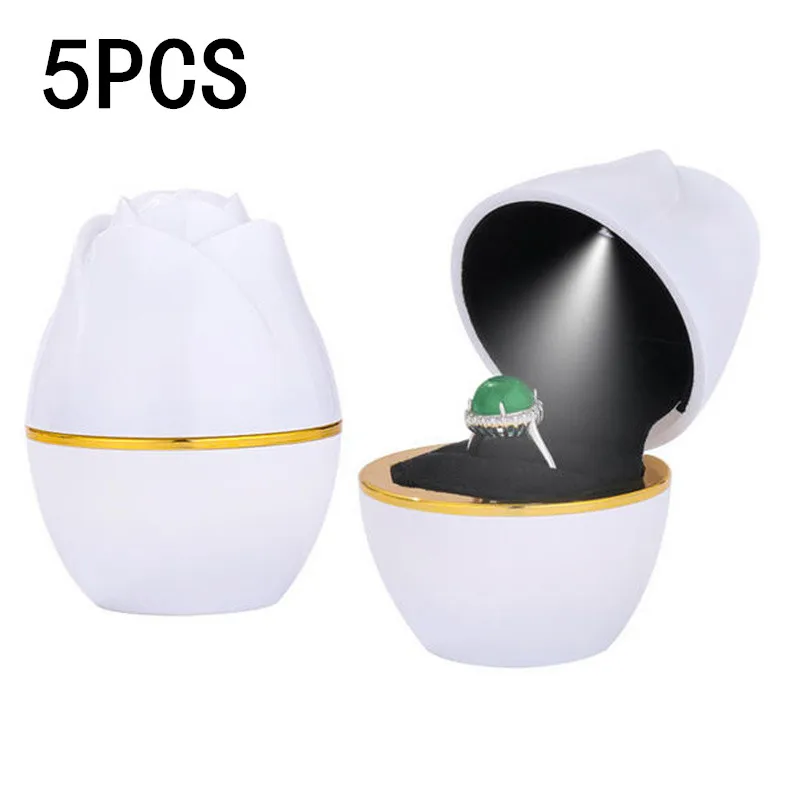 1/2/5PCS LED Rose Shape Ring Box with Light Jewelry Box Rose Jewelry Ring Case for Marriage Wedding Ceremony Proposal Valentines