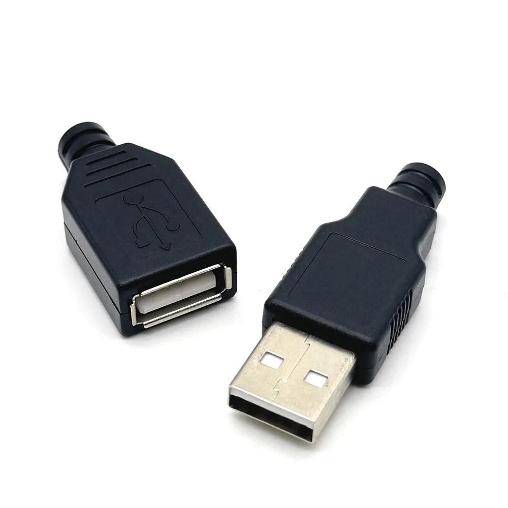 2A Type A Male Female USB 4 Pin Plug Socket Connector With Black Plastic Cover Type-A DIY Kits