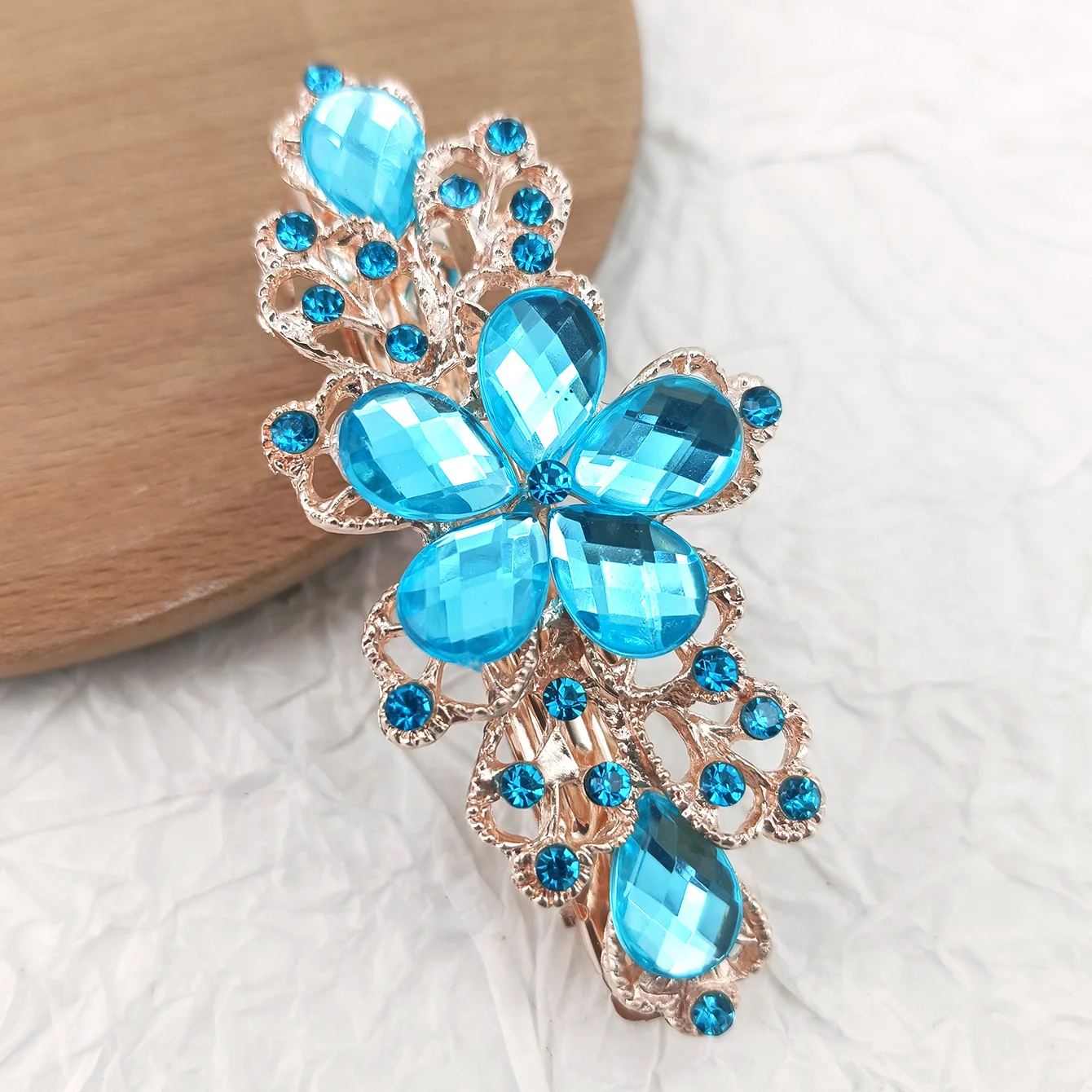 Kristall Floral Haarnadel Mädchen Damen Hairwear Schmuck Für Frauen Strass Legierung Haar Clip Party Haarspangen – Detail 6