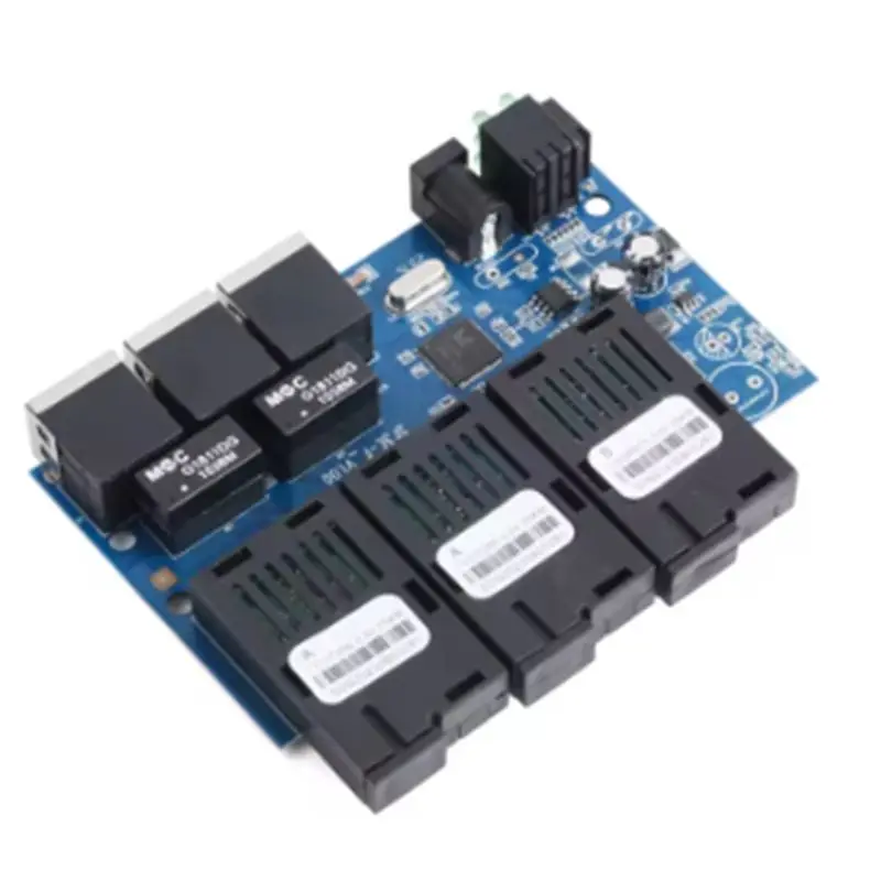 New!100M PCBA Board Fiber Optic Media Converter 3 RJ45 To 3 SC Optic Connector 20KM Ethernet Switch 1310Nm/1550Nm 2A+1B Port