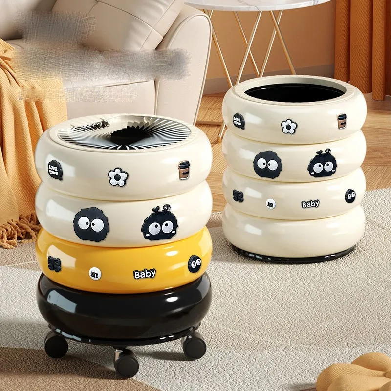 

Пластиковый мусорный бак с дизайном пончиков 2025 года с крышкой, кухонная домашняя мусорная корзина для гостиной, пресс-дизайн, подвижная корзина для бумаги ZG415