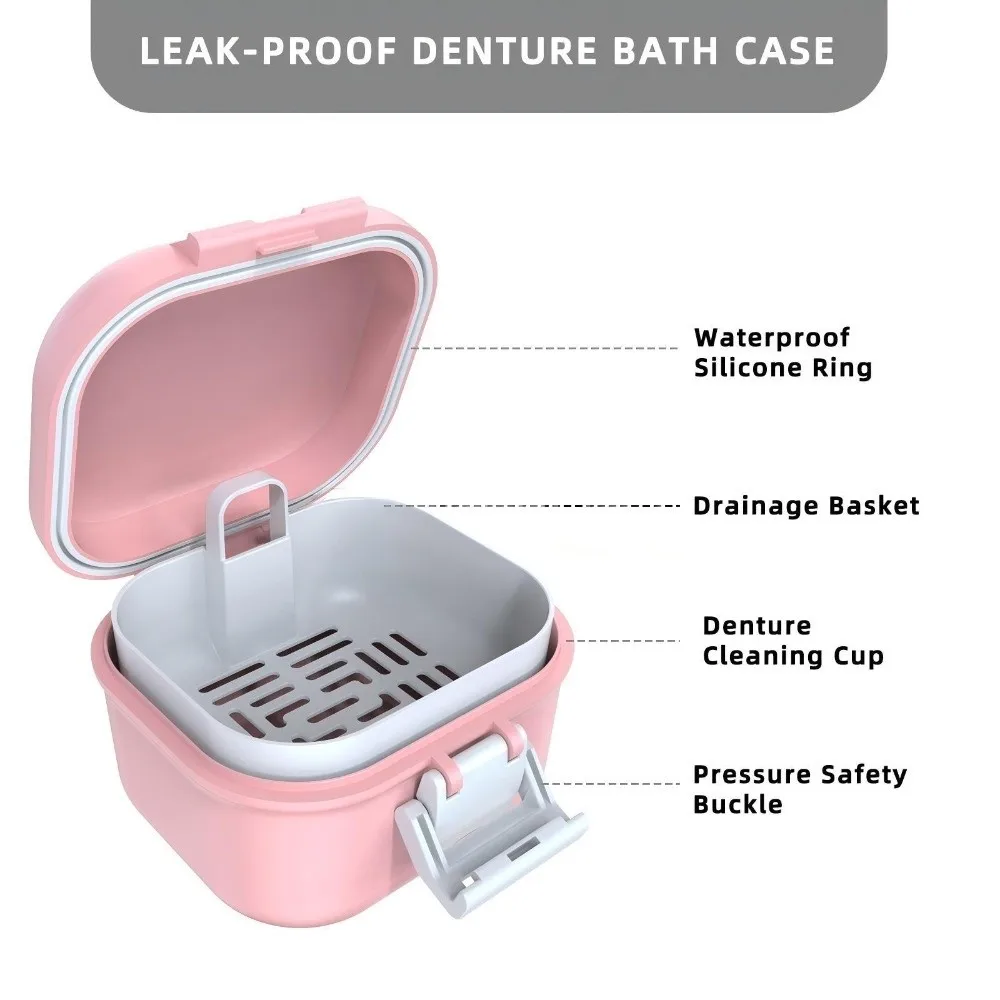 Double-Layer Leak-Proof Denture Soaking Cup Multiple Colors Available Protective Travel Denture Storage Case Multifunctional