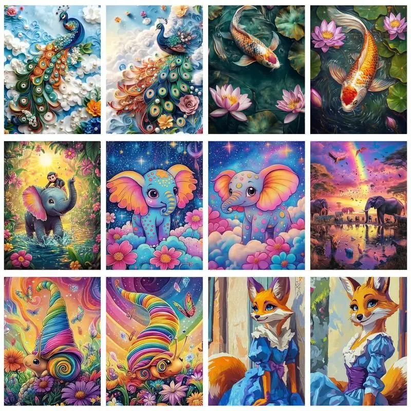 

CHENISTORY Картина по номерам Рыба Лиса, Павлин, Слон Животные Наборы Ручная роспись DIY Раскраска по номерам на холсте Home Decorat