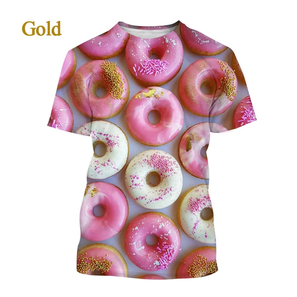 4-20Y Boy Girl Chocolate Donuts T-Shirt Summer Teen Children Birthday Food Printed Clothes T Shirt Kids Baby Fashion Tshirt Tops