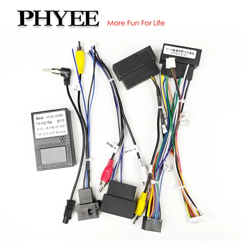 

Wiring Harness Adapter with CAN Bus Decoder, Support SYNC, for 16 Pin Android Radio (Replace CD), for Ford Mustang 2015 to 2020