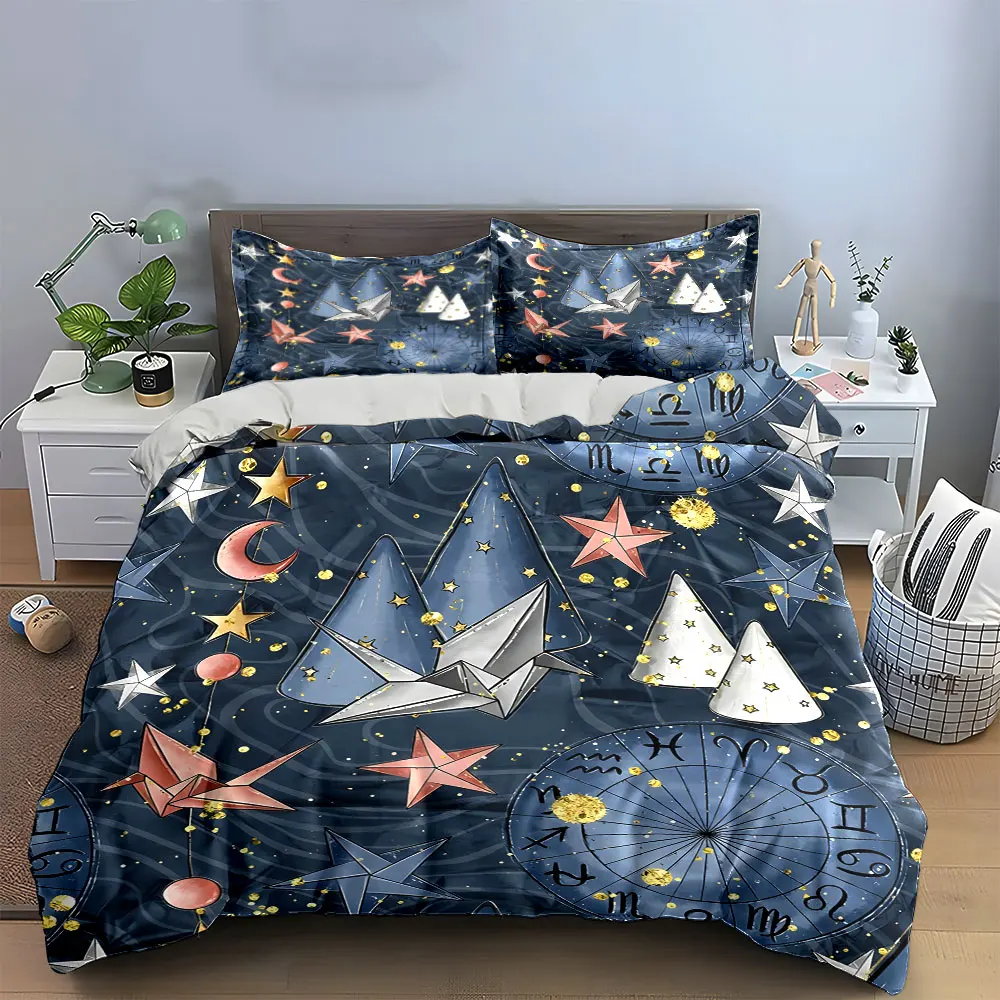 Origami Star Constellation Decor Set Bedding Set with 1 Duvet Cover 2 Pillowcases Single Double King Queen, Gift