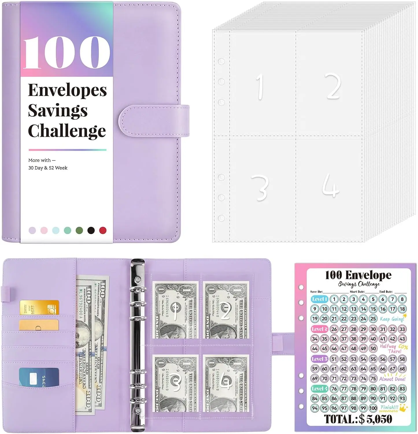 

100 Envelopes Money Saving Challenge, Savings Challenges Book with Envelopes & Laminated Tracker,Flexible Savings Challenge Goal