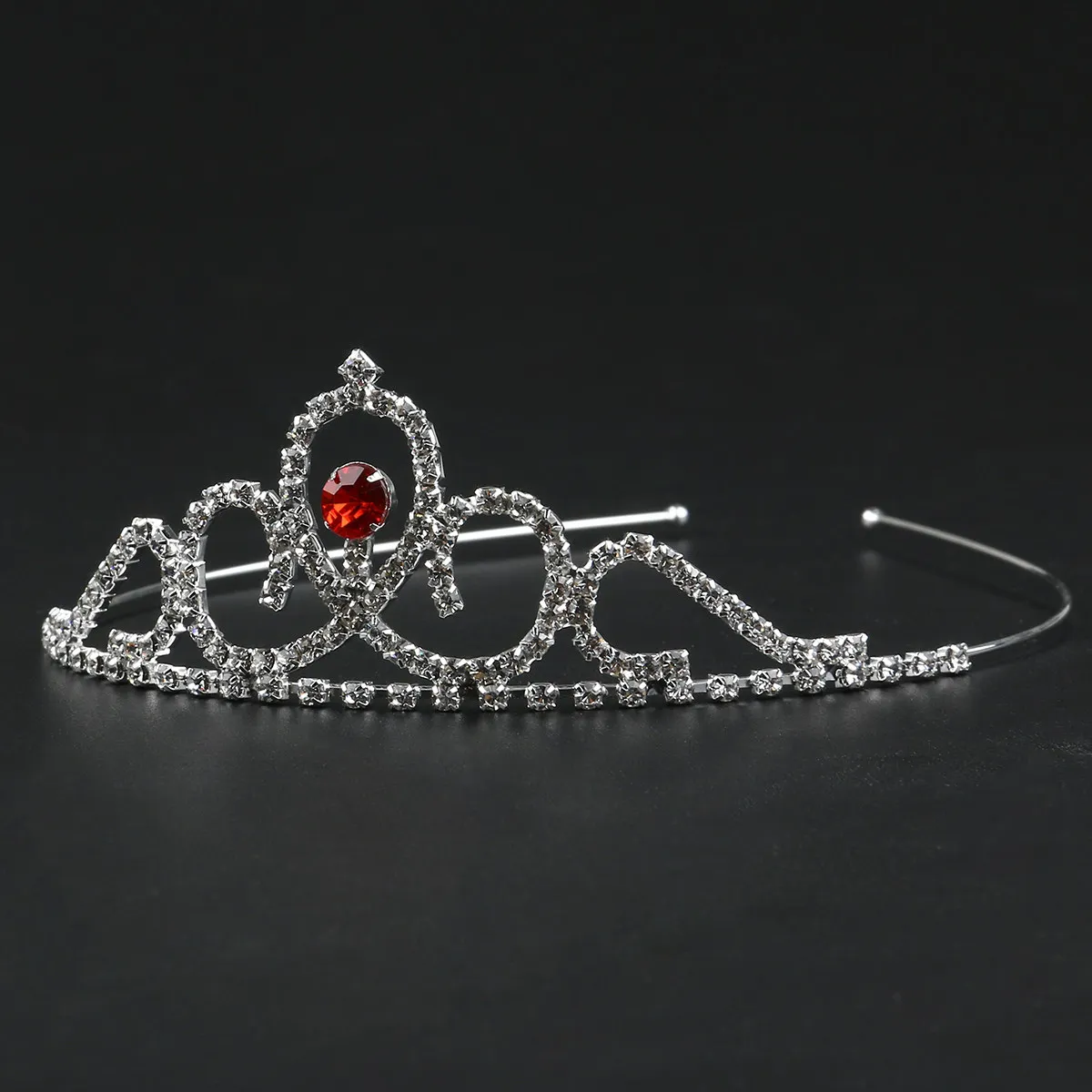 Rhinestone Bridal Crown Tiara Alloy Headband Silver Red 39Cm Circumference 14x12x3cm Wedding Engagement Prom Dance Flower Girl