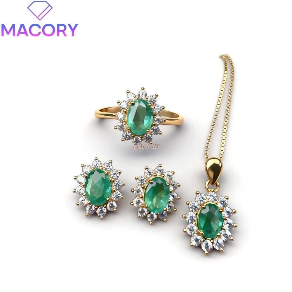 

Ladies 925 sterling silver emerald jewellery set exquisitely crafted luxurious jewellery Valentine's Day and Christmas gift