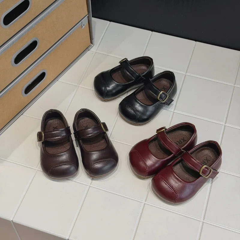 Baby Flat Shoes Round Toes Versatile Toddler Walking Shoes Hook&loop 2026 Brand New Kids Leather Shoes Non-slip Trendy