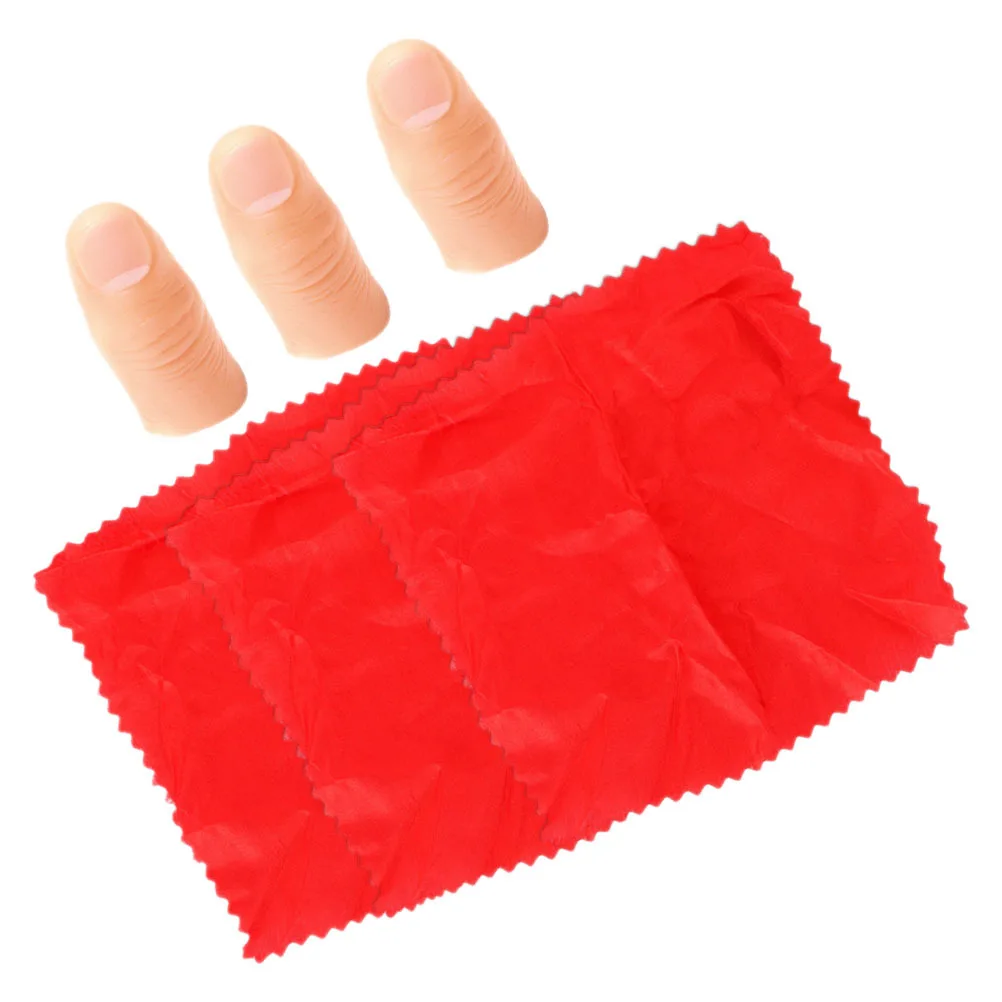 3 juegos de bufanda de mago de dedo falso, tela duradera de plástico, accesorio profesional para actuación en escenario, Gadget para trucos, bufanda para puesta en escena