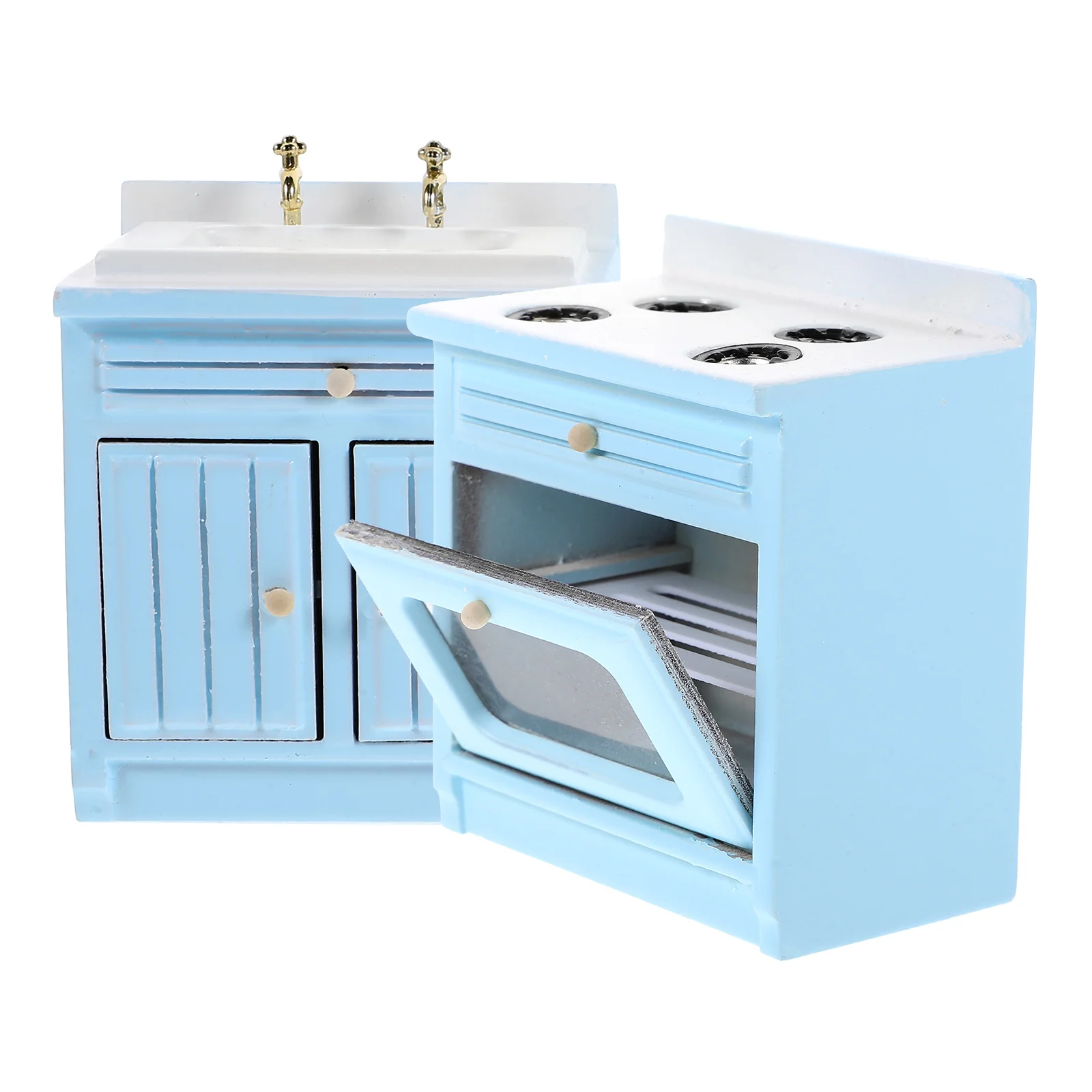 Mini accessori da cucina Decorazioni per case delle bambole Stufa per mobili in scala 1/12 Legno azzurro cielo