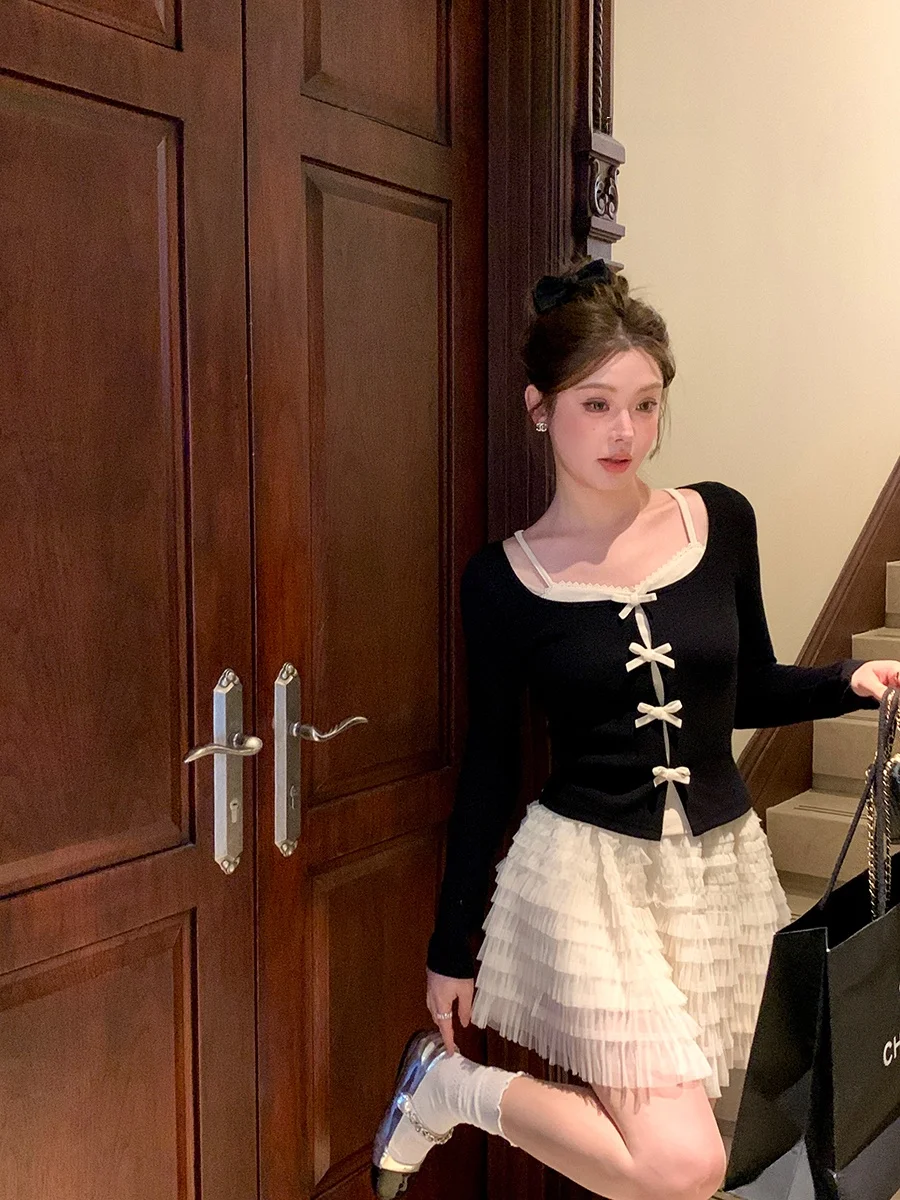 sueter-de-punto-de-algodon-con-cuello-redondo-para-mujer-estilo-ballet-manga-larga-ajustado-con-nudo-efecto-dos-piezas-moda-primavera