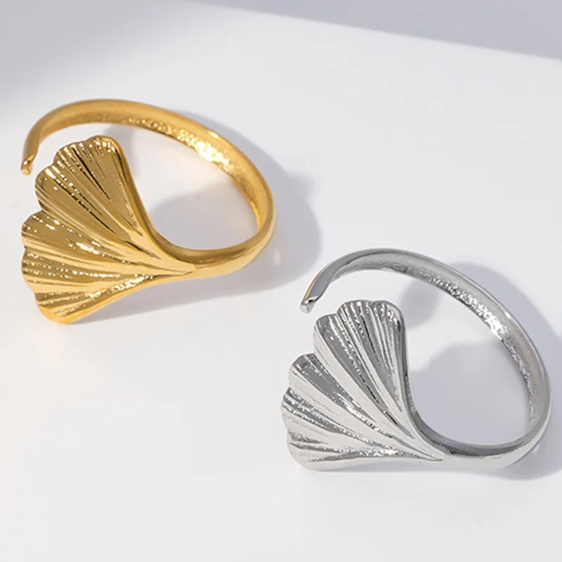 Gold/Silver Color Leaf Rings Personality Stainless Steel Ginkgo Leaves Open Adjustable Index Finger Ring Wedding Jewelry Gifts