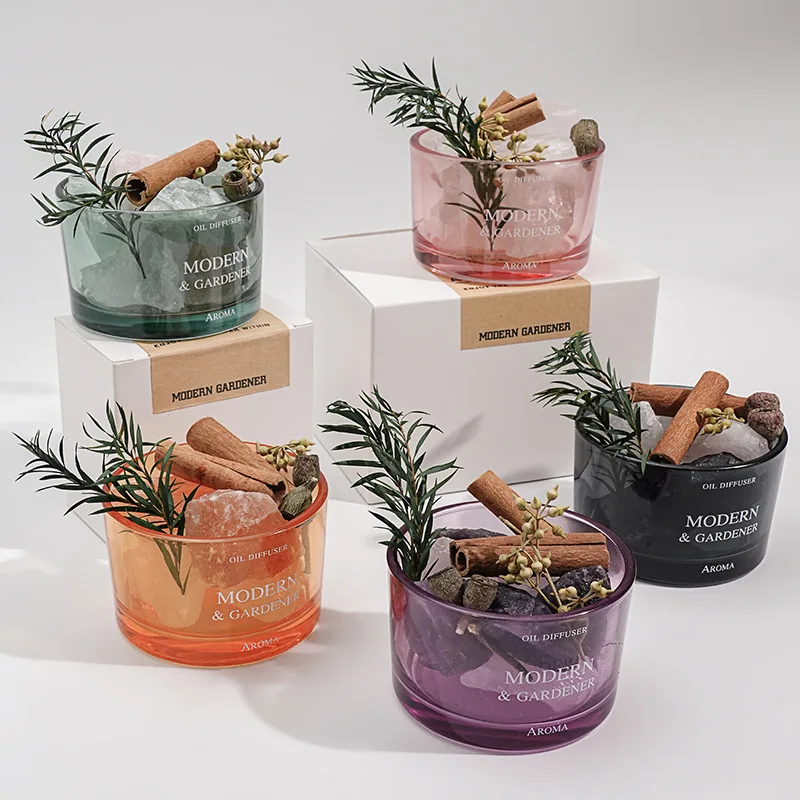 مجموعة زينة عطرية كريستالية منزلية بدون نيران مع أحجار ناشرة للزيوت العطرية - رائحة الياسمين لغرفة النوم وغرفة المعيشة